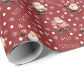 Football Santa on Red Cadeaupapier (Rol Hoek)