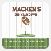 Football second year down boy birthday vierkante sticker (Voorkant)