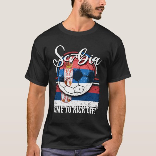 Football Servië Vlag, Voetbal Retro Ball T-shirt (Voorkant)