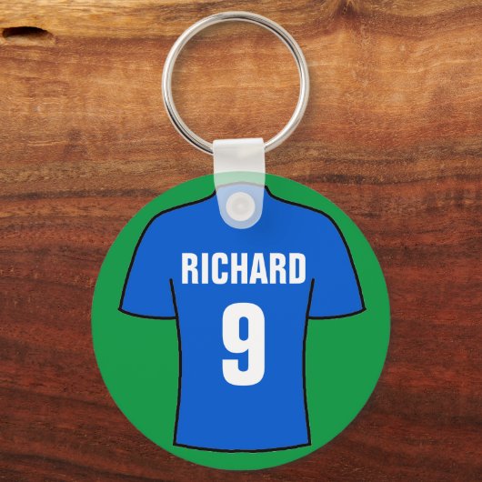 Football shirt in blauw. sleutelhanger (Achterkant)