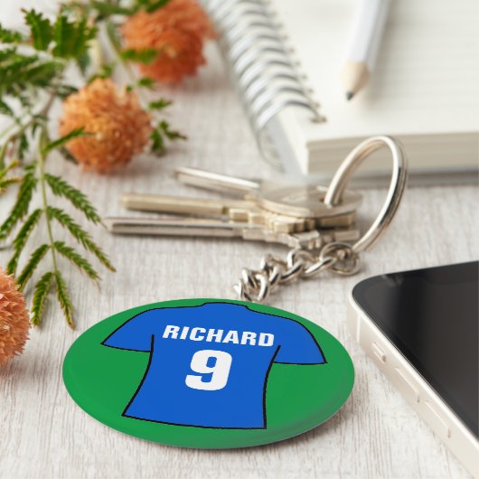 Football shirt in blauw. sleutelhanger (Zijkant)