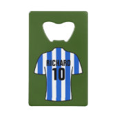 Football Shirt in blauwe en witte strepen Creditkaart Flessenopener (Voorkant)