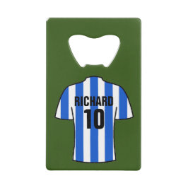 Football Shirt in blauwe en witte strepen Creditkaart Flessenopener