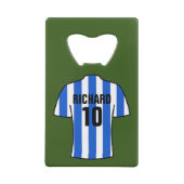 Football Shirt in blauwe en witte strepen Creditkaart Flessenopener (Achterkant)
