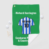 Football Shirt in blauwe en witte strepen Golfhanddoek (Insitu)