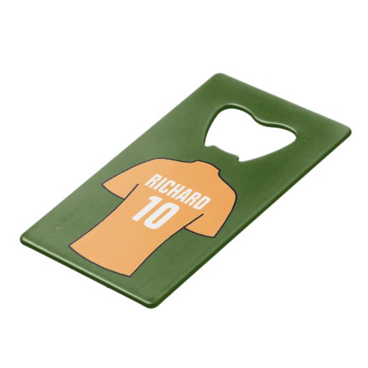 Football Shirt in oud goud Creditkaart Flessenopener (Achterkant Gekanteld)