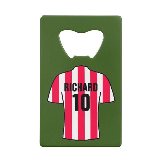 Football Shirt in rode en witte strepen Creditkaart Flessenopener (Voorkant)