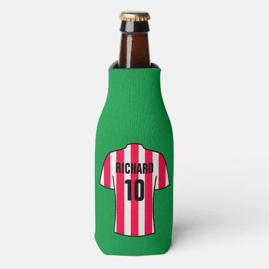 Football Shirt in rode en witte strepen Flesjeskoeler (Fles Voorkant)