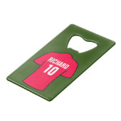 Football Shirt in rood Creditkaart Flessenopener (Voorkant Gekanteld)
