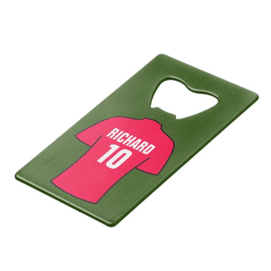 Football Shirt in rood Creditkaart Flessenopener (Voorkant Gekanteld)