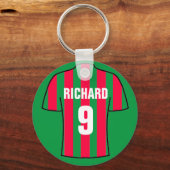 Football shirt in rood en groen. sleutelhanger (Achterkant)