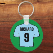 Football shirt ontwerpen in hemelblauw. sleutelhanger (Achterkant)