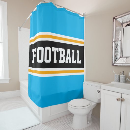 FOOTBALL Sky Blue Zwart Geel Racing Stripes Douchegordijn (In situ)
