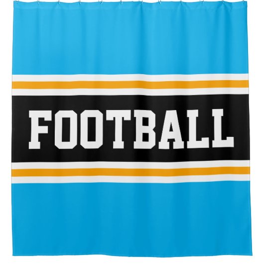 FOOTBALL Sky Blue Zwart Geel Racing Stripes Douchegordijn (Voorkant)