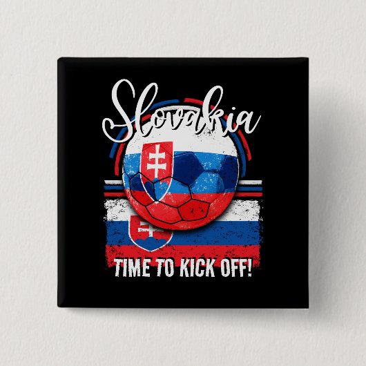 Football Slowakije Vlag,  Voetbal Vierkante Button 5,1 Cm (Voorkant)