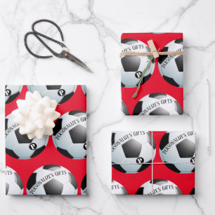 Football Soccer Custom Monogram Name Wrapping Pape Inpakpapier Vel