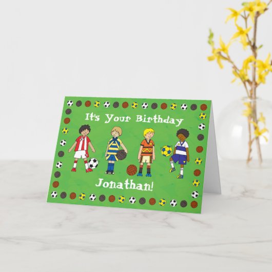 Football Soccer gepersonaliseerde verjaardagskaart Kaart (Gele Bloem)