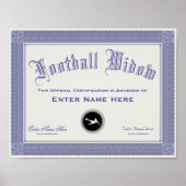 Football Soccer Widow Certification Funny Poster (Voorkant)