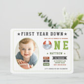 Football Spel Eerste Jaar Down Boy 1e Verjaardag Kaart (Staand voorkant)