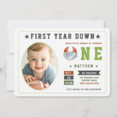 Football Spel Eerste Jaar Down Boy 1e Verjaardag Kaart (Voorkant)