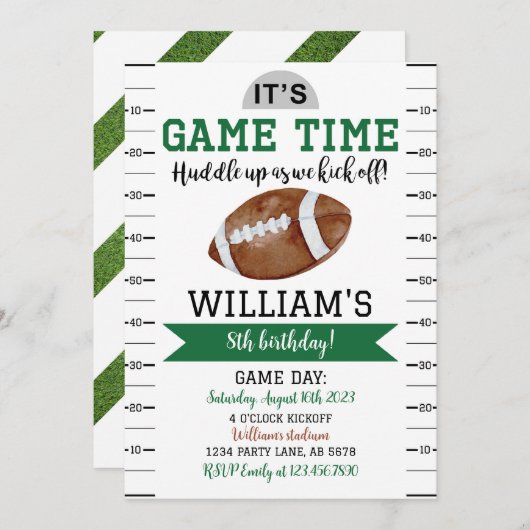 Football spel verjaardagsuitnodiging wit kaart (Voorkant / Achterkant)