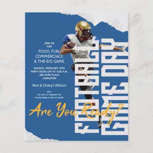 Football speldag blauwe uitnodigingen (Voorkant)