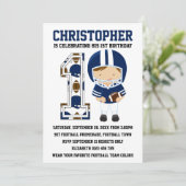 Football Speler Blauw Wit 1e Verjaardagsfeest Kaart (Staand voorkant)