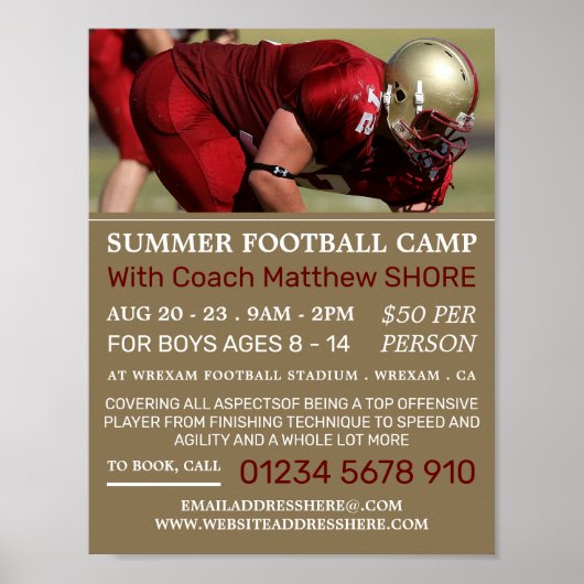 Football Speler, Football Camp Adverteren Poster (Voorkant)