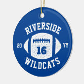 Football speler foto blauwe gepersonaliseerde vaka keramisch ornament (Links)