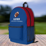 Football Speler Gepersonaliseerd Team Kleuren Naam Bedrukte Rugzak<br><div class="desc">Super leuke, sportieve rugzak met een football en twee lijnen aangepaste tekst. Verander eenvoudig de kleuren in overeenstemming met uw teamkleuren. Ruimte genoeg voor boeken, computer, sportuitrusting en meer - of gebruik als reis- of logeertas ook. Uw football fan / speler / team zal echt dol zijn op deze aangepaste...</div>
