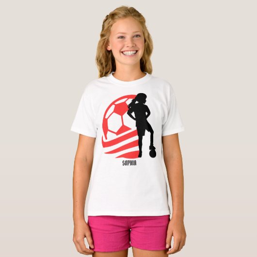Football Speler Meisje, Football Meisje Team Favor T-shirt (Voorkant volledig)