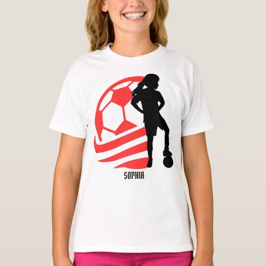 Football Speler Meisje, Football Meisje Team Favor T-shirt (Voorkant)