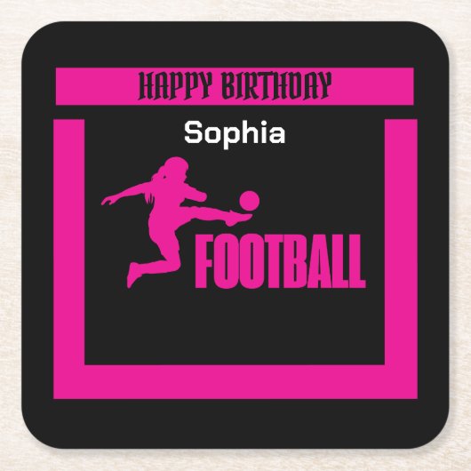 Football Speler Meisje, Verjaardag Meisje Team Kartonnen Onderzetters (Voorkant)