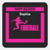 Football Speler Meisje, Verjaardag Meisje Team Vierkante Sticker (Voorkant)