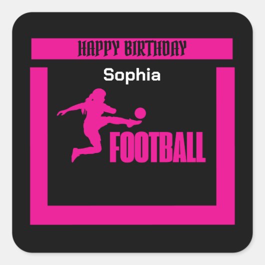 Football Speler Meisje, Verjaardag Meisje Team Vierkante Sticker (Voorkant)