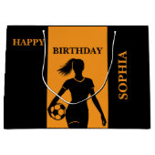 Football Speler Meisje Zwart Sinaasappel Verjaarda Groot Cadeauzakje (Voorkant)