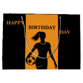 Football Speler Meisje Zwart Sinaasappel Verjaarda Groot Cadeauzakje (Achterkant)