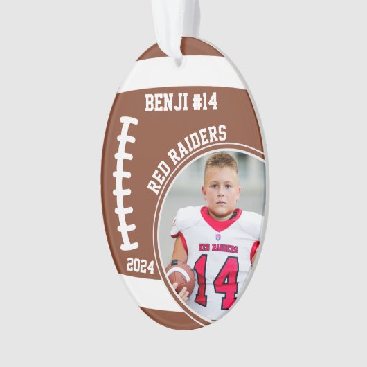 Football Speler Naam Nummer Foto Keepsake #14 Ornament (voorkant)
