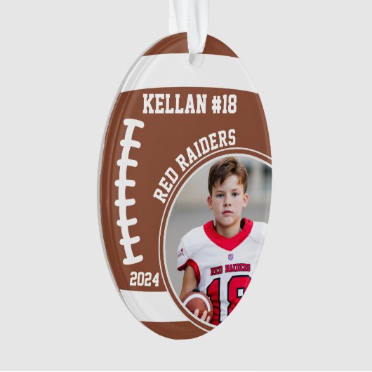 Football Speler Naam Nummer Foto Keepsake #18 Ornament (voorkant)