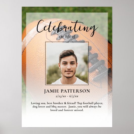 Football speler viering van het leven foto begrafe poster (Voorkant)