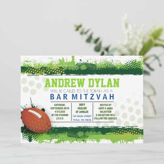 FOOTBALL SPLASH Bar Mitswa Uitnodiging (Staand voorkant)