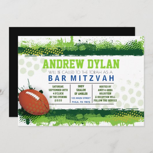 FOOTBALL SPLASH Bar Mitswa Uitnodiging (Voorkant / Achterkant)