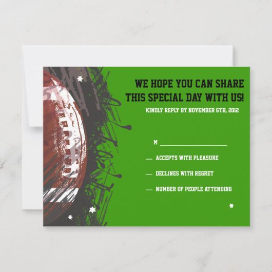 Football Splatter Bar Bat Mitzvah Reply Card RSVP Kaartje (Voorkant)