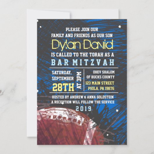 FOOTBALL SPLATTER Bar Mitzvah Uitnodiging (Voorkant)