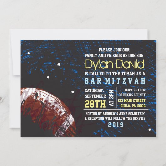 FOOTBALL SPLATTER Bar Mitzvah Uitnodiging (Voorkant)