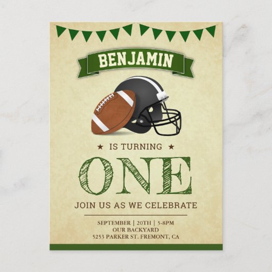  Football sport 1e verjaardag Uitnodiging Briefkaart (Voorkant)