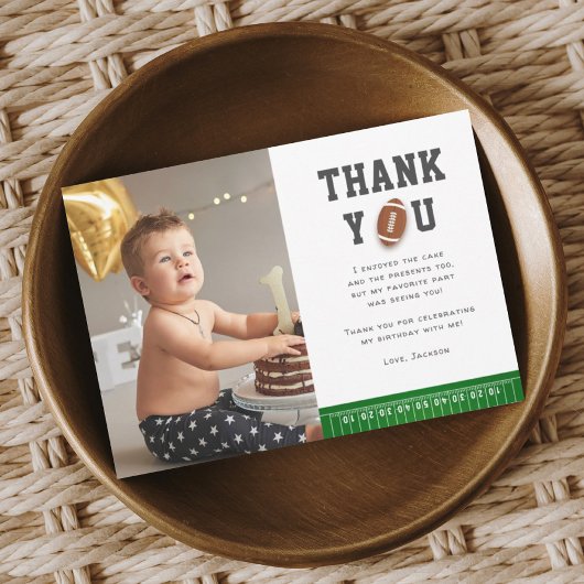 Football Sport First Year Down Birthday Photo Bedankkaart