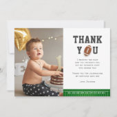 Football Sport First Year Down Birthday Photo Bedankkaart (Voorkant)