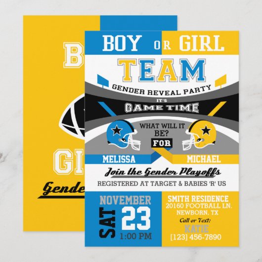 Football sport Genderkwesties onthullen uitnodigin Kaart (Voorkant / Achterkant)