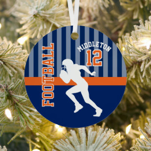 Football Sport in donkerblauw en Oranje Metalen Ornament